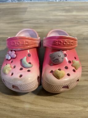 Crocs Kids Pink Gradient Clog Shoes with Fun Charms